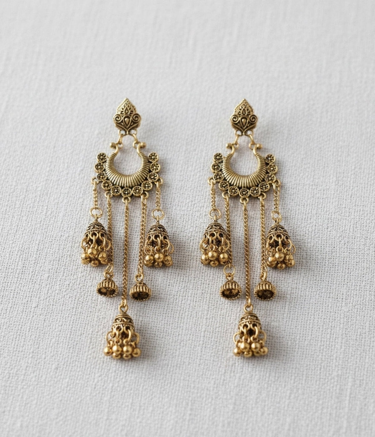 Gold Tone Filigree Tassel Dangle Earrings