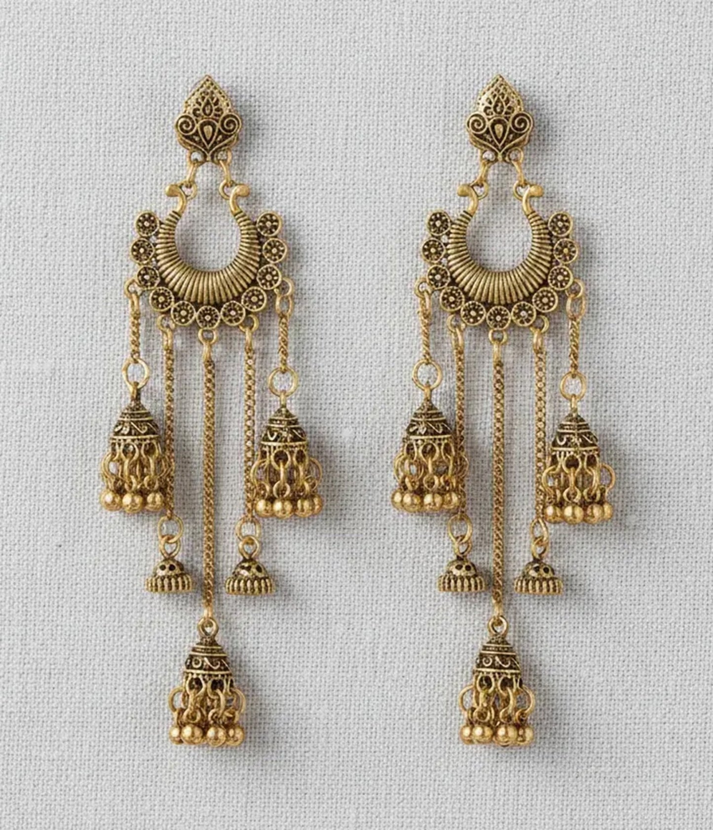 Gold Tone Filigree Tassel Dangle Earrings