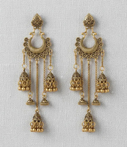 Gold Tone Filigree Tassel Dangle Earrings