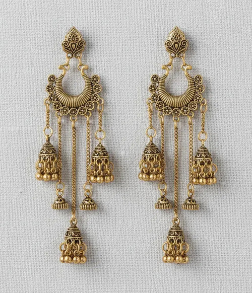 Gold Tone Filigree Tassel Dangle Earrings