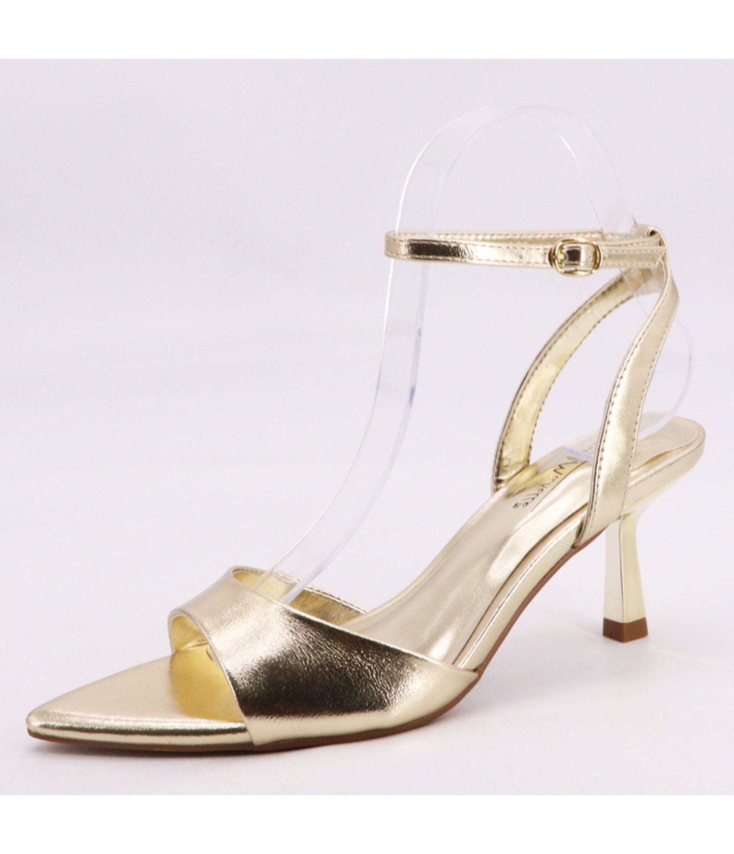 Gold Tone Pointed Toe Kitten Heels
