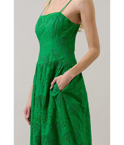 Green Eyelet Midi Dress