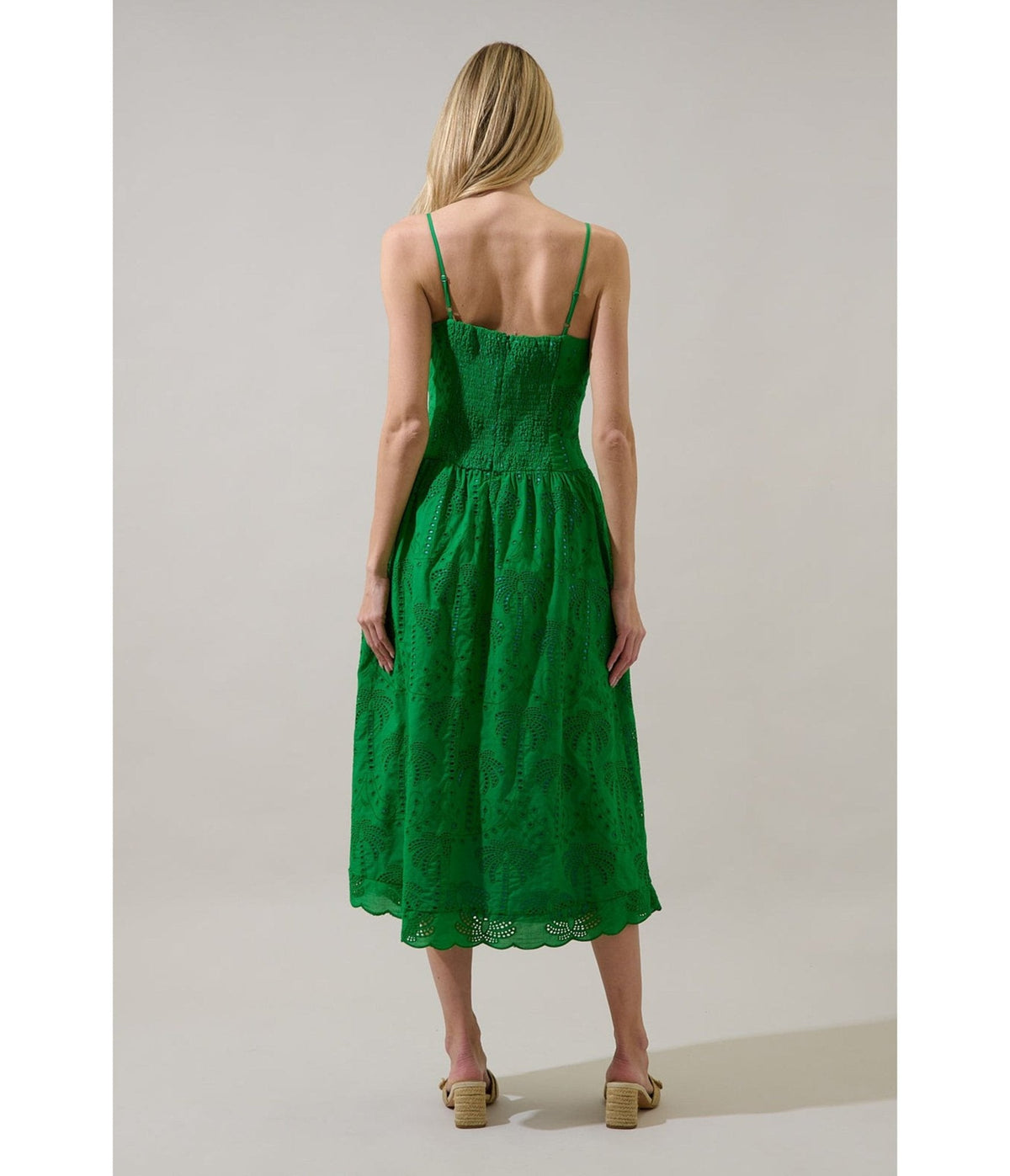 Green Eyelet Midi Dress