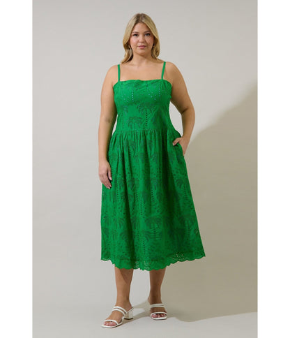 Green Eyelet Midi Dress