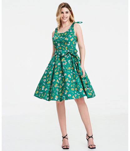 Green Purrfect Lucky Swing Dress