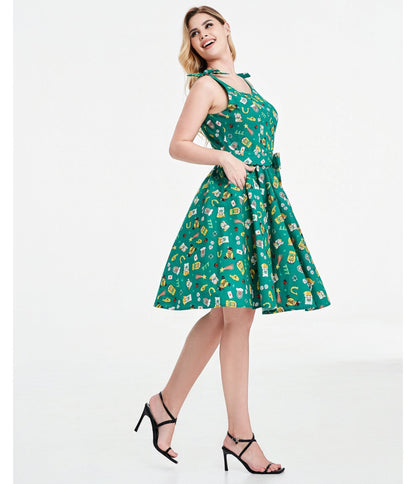 Green Purrfect Lucky Swing Dress