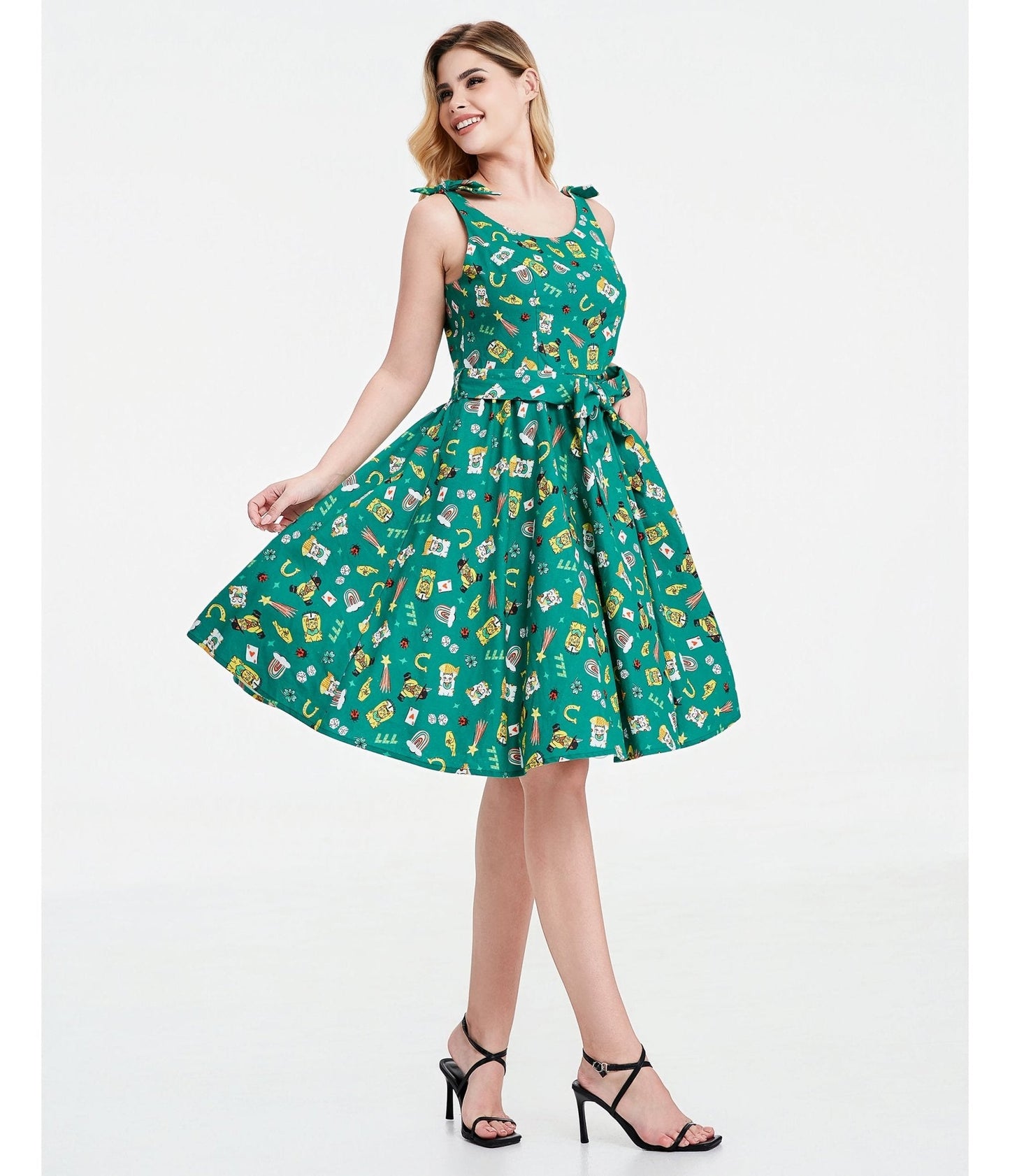 Green Purrfect Lucky Swing Dress
