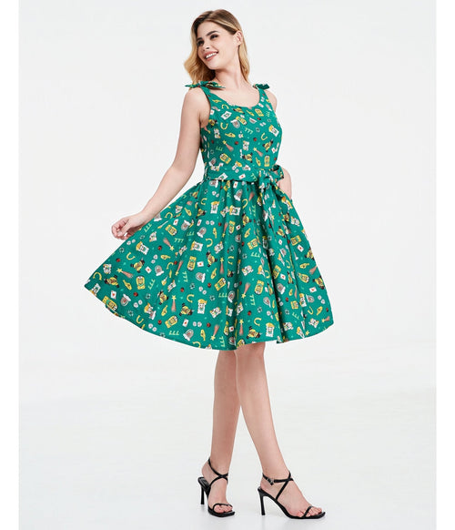 Green Purrfect Lucky Swing Dress