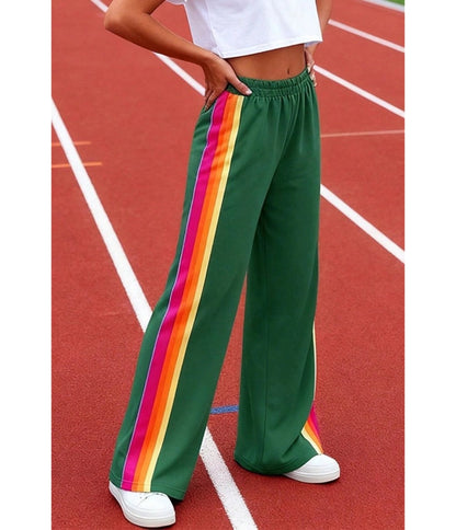 Green Rainbow Stripe Wide-Leg Sweatpants