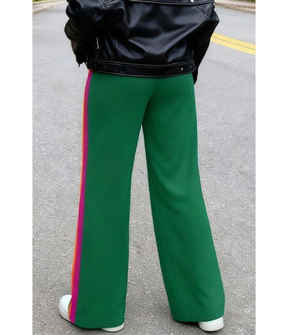 Green Rainbow Stripe Wide-Leg Sweatpants