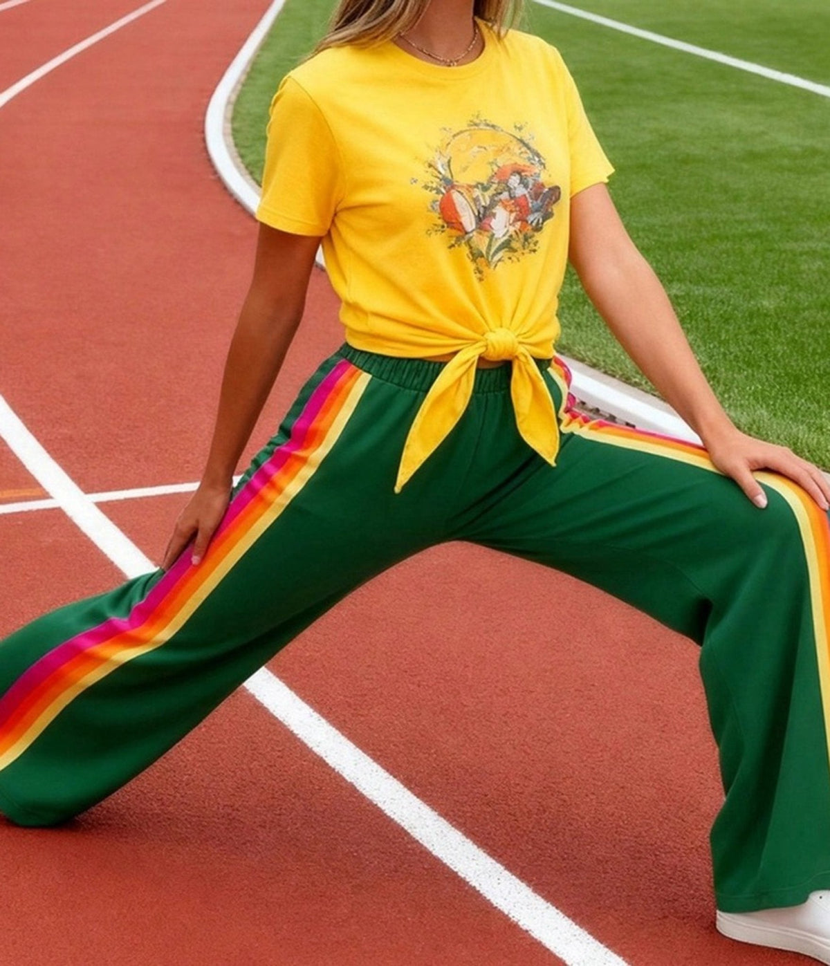 Green Rainbow Stripe Wide-Leg Sweatpants