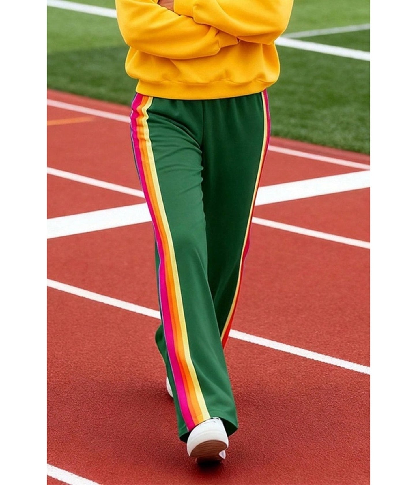 Green Rainbow Stripe Wide-Leg Sweatpants