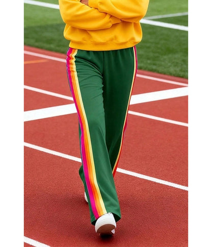 Green Rainbow Stripe Wide-Leg Sweatpants