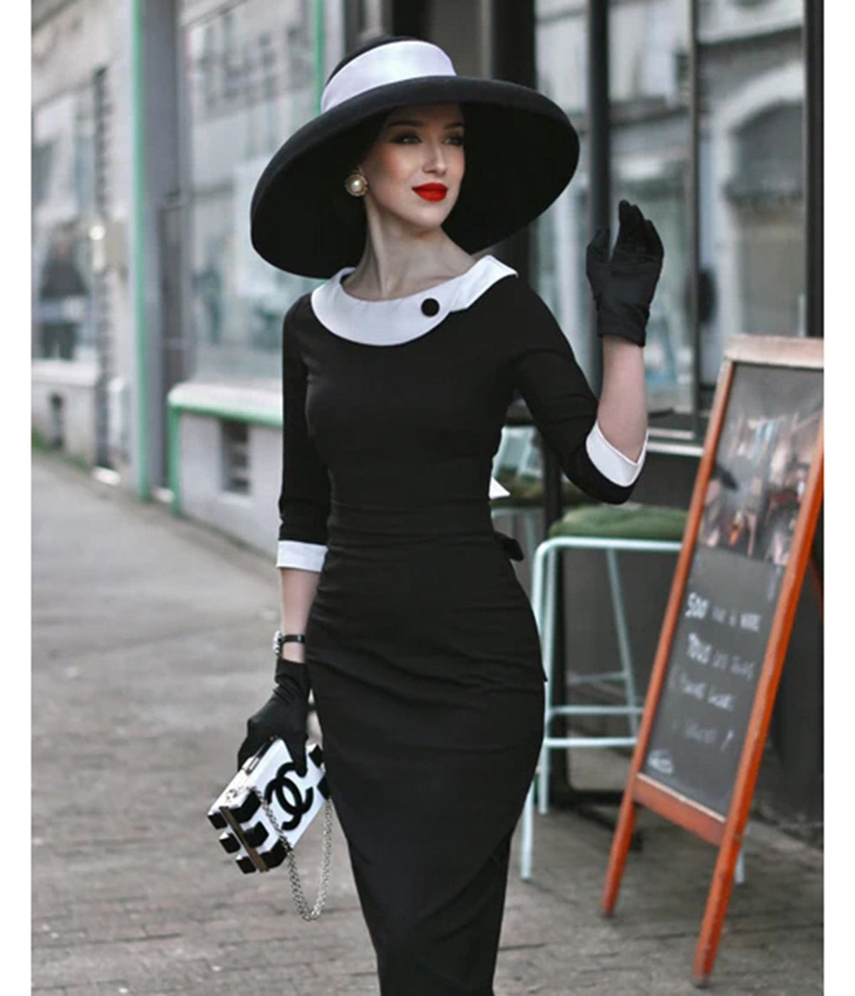 Heart My Closet Black & White Laura Pencil Dress