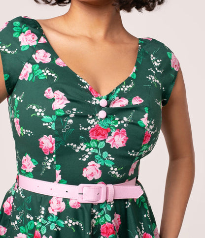 Hell Bunny Emerald & Pink Floral Swing Dress