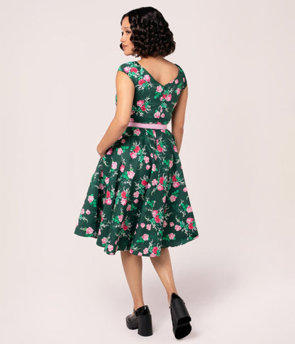 Hell Bunny Emerald & Pink Floral Swing Dress
