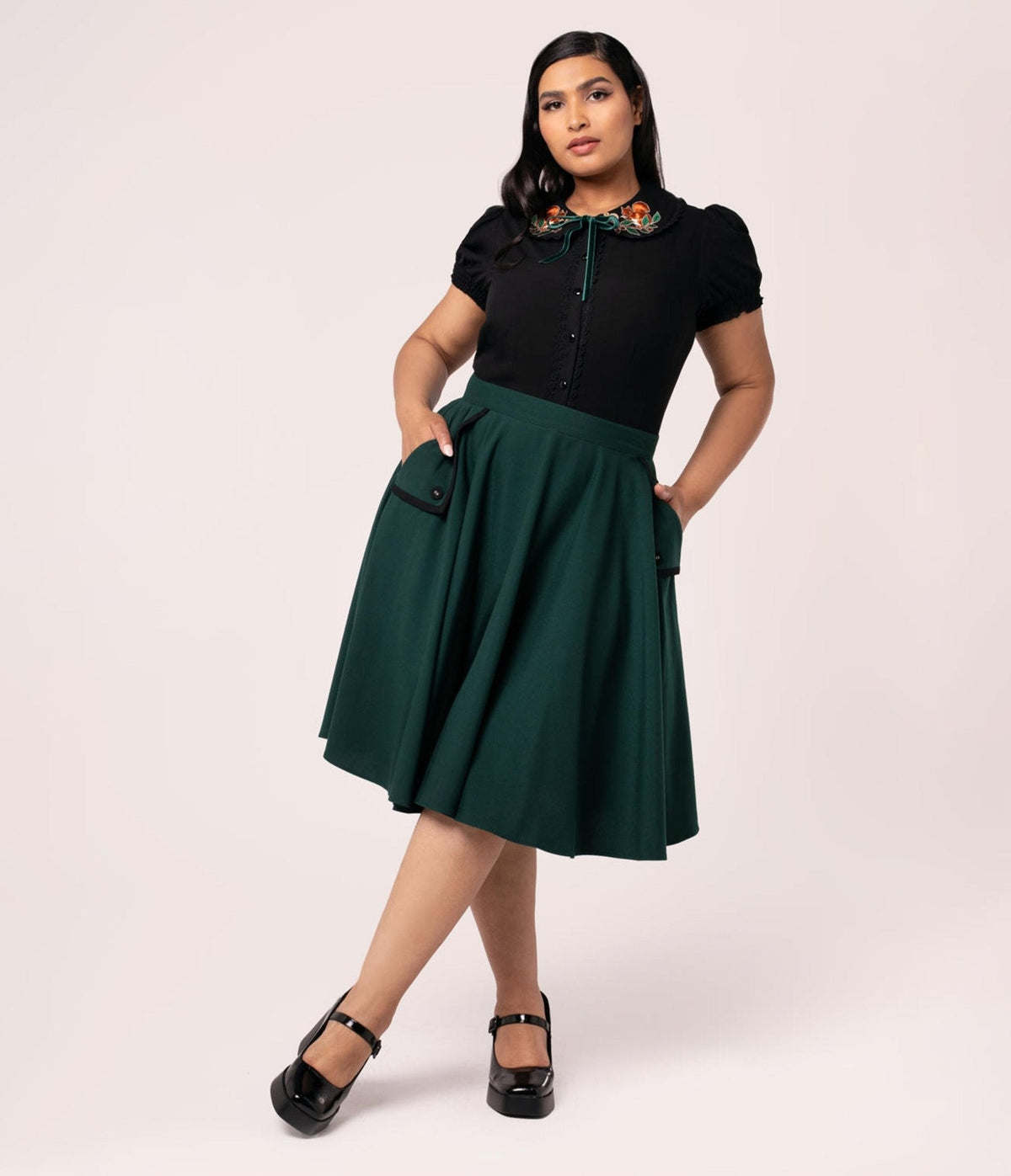 Hell Bunny Green Jessica Swing Skirt