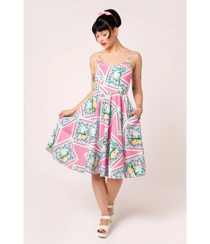 Hell Bunny Pink Floral Patchwork Swing Dress