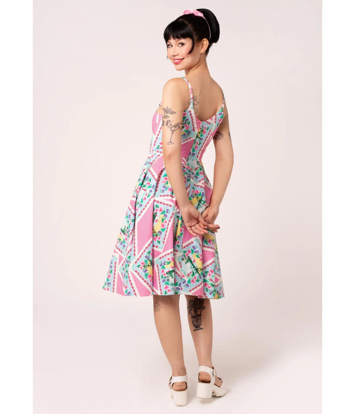 Hell Bunny Pink Floral Patchwork Swing Dress