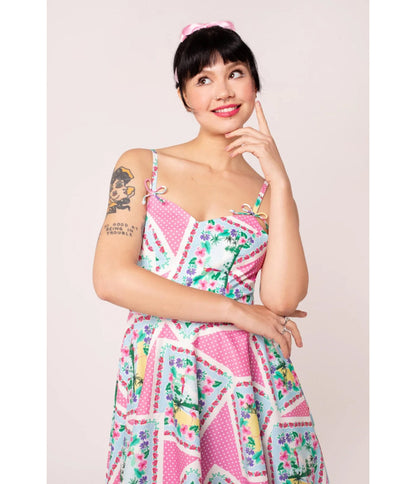 Hell Bunny Pink Floral Patchwork Swing Dress