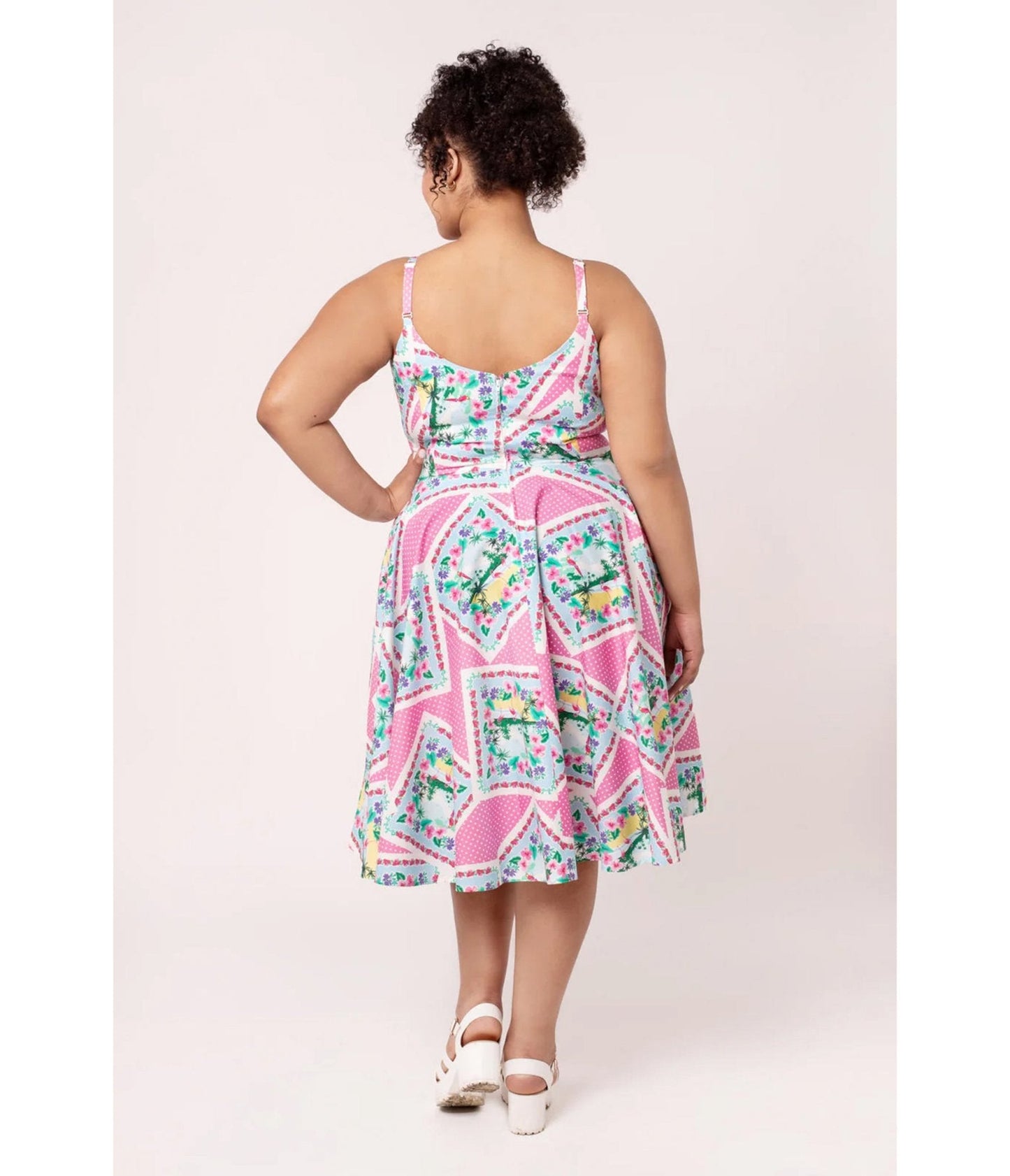 Hell Bunny Plus Size Pink Floral Patchwork Swing Dress