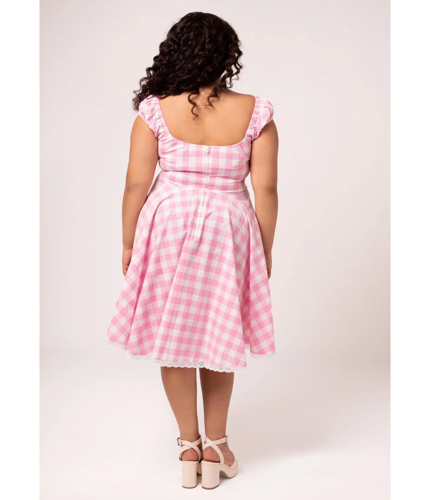 Hell Bunny Plus Size Pink Gingham Swing Dress