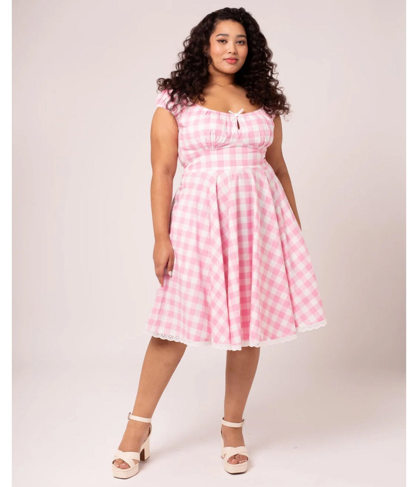 Hell Bunny Plus Size Pink Gingham Swing Dress