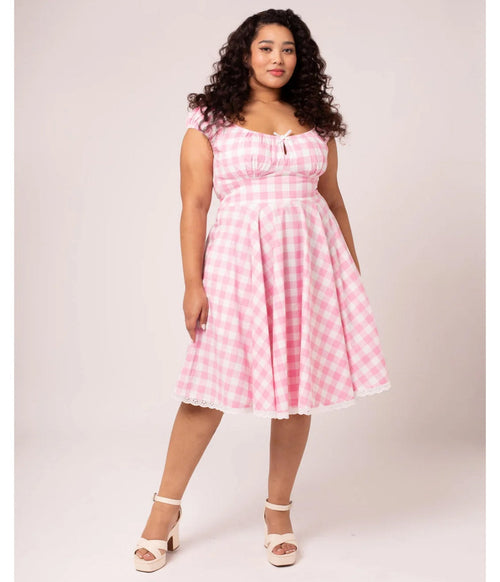 Hell Bunny Plus Size Pink Gingham Swing Dress