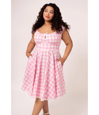 Hell Bunny Plus Size Pink Gingham Swing Dress