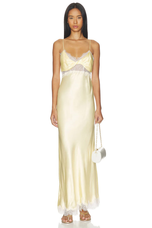 Taryn Satin Maxi Dress - Canary Yellow