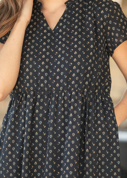 Jaydrien Navy Short Sleeve Midi Dress