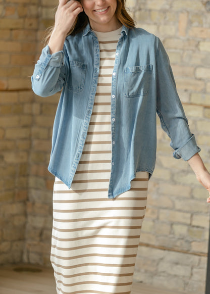 Kaci Taupe Striped T-Shirt Dress