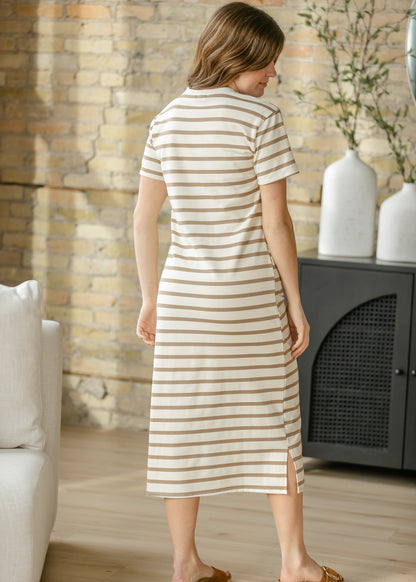 Kaci Taupe Striped T-Shirt Dress