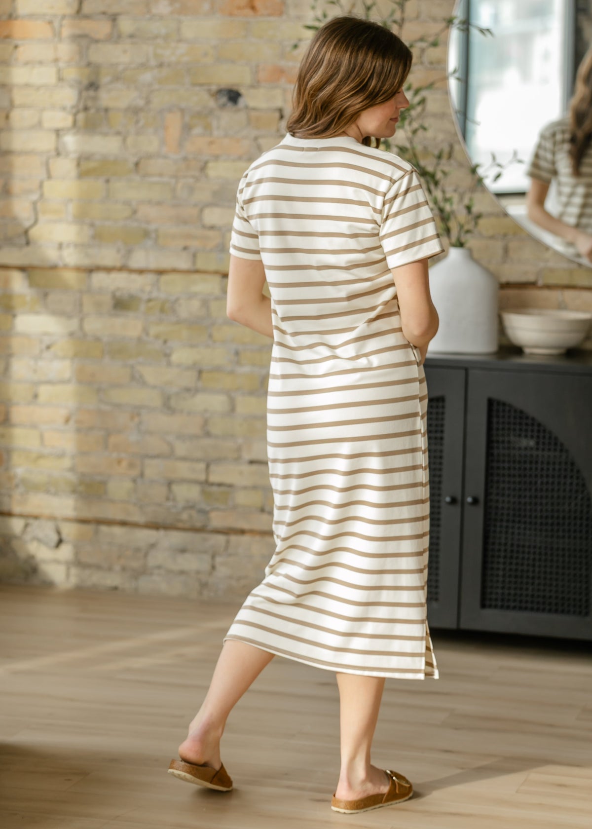 Kaci Taupe Striped T-Shirt Dress