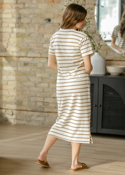 Kaci Taupe Striped T-Shirt Dress