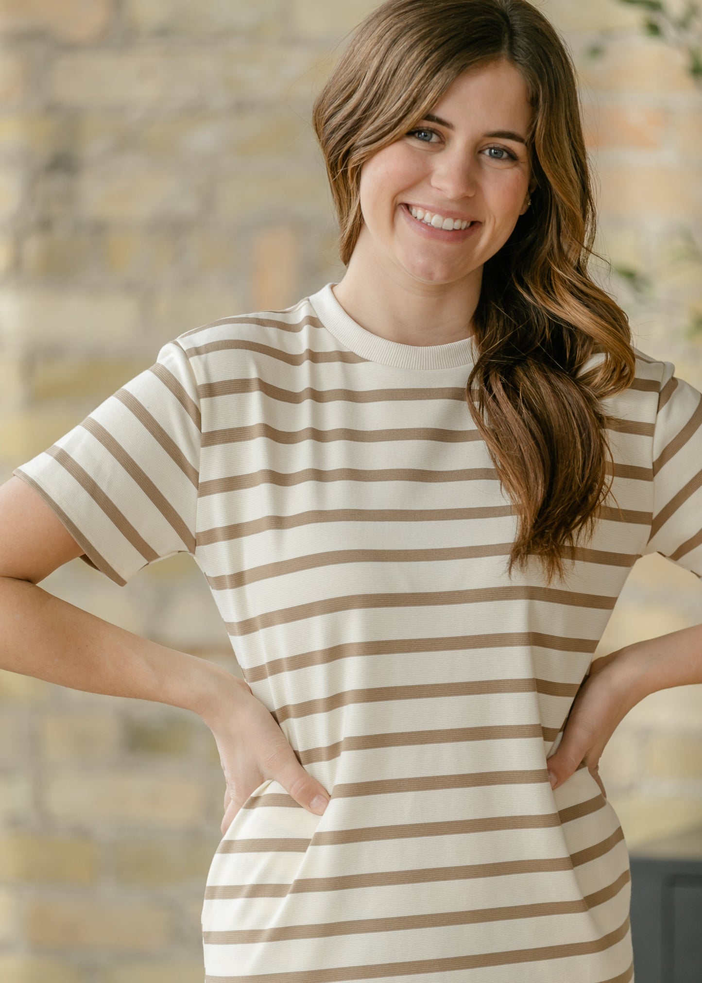 Kaci Taupe Striped T-Shirt Dress