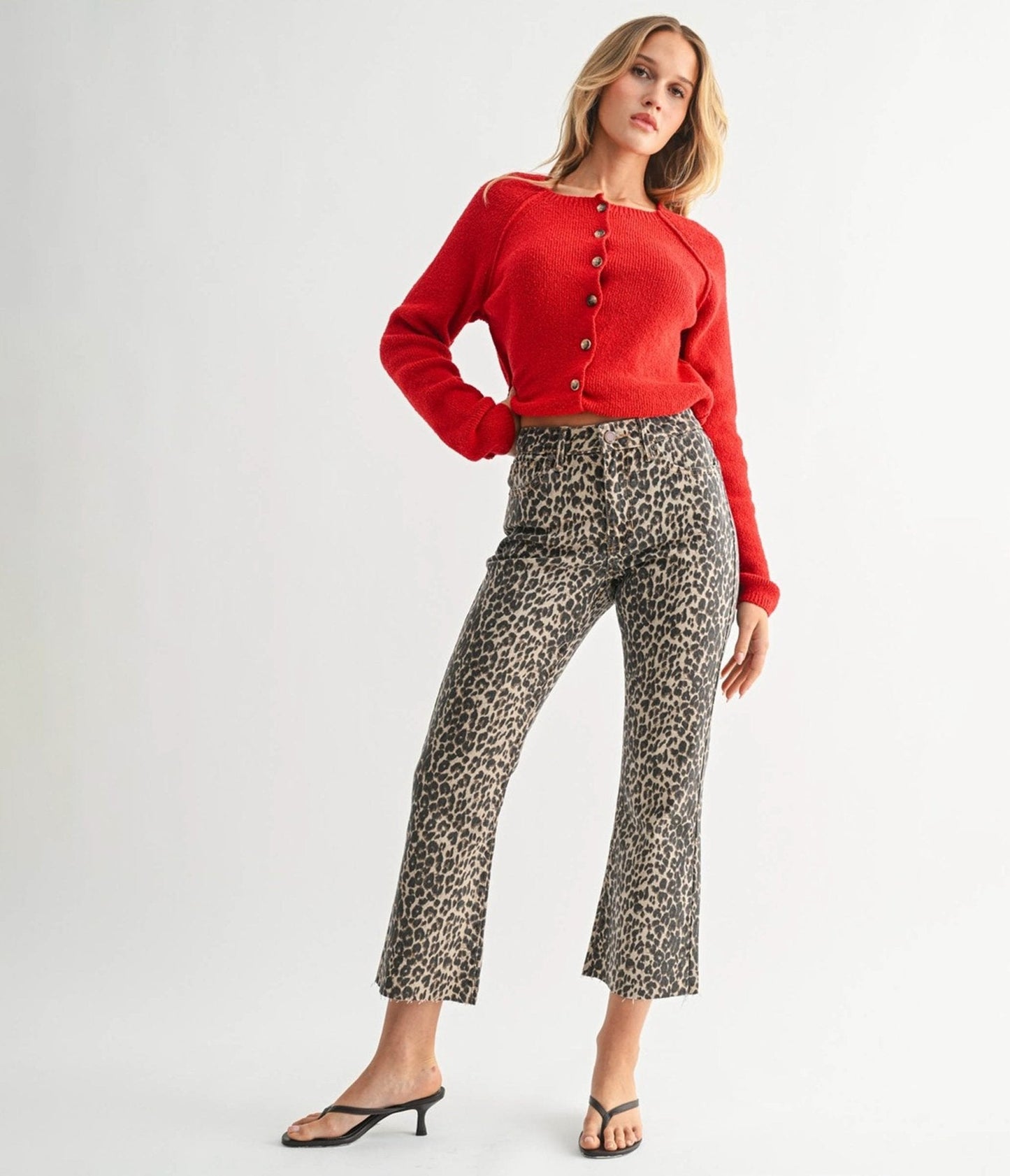 Leopard Print High Rise Flare Jeans