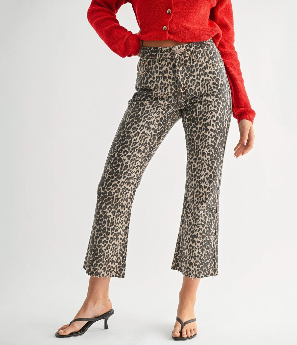 Leopard Print High Rise Flare Jeans