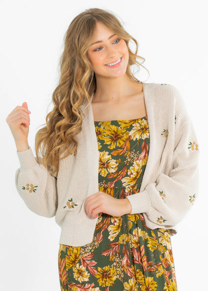 Long Sleeve Floral Embroidered Cardigan