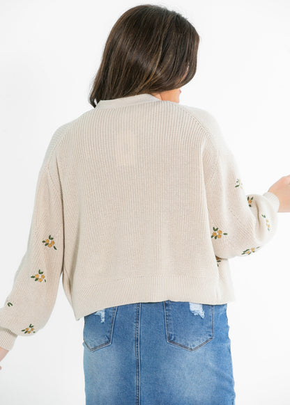 Long Sleeve Floral Embroidered Cardigan