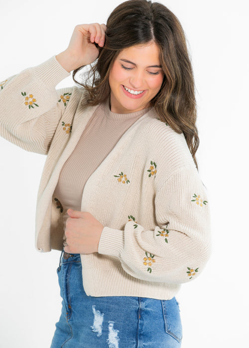Long Sleeve Floral Embroidered Cardigan