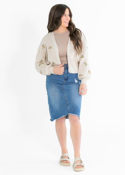Long Sleeve Floral Embroidered Cardigan