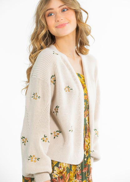 Long Sleeve Floral Embroidered Cardigan