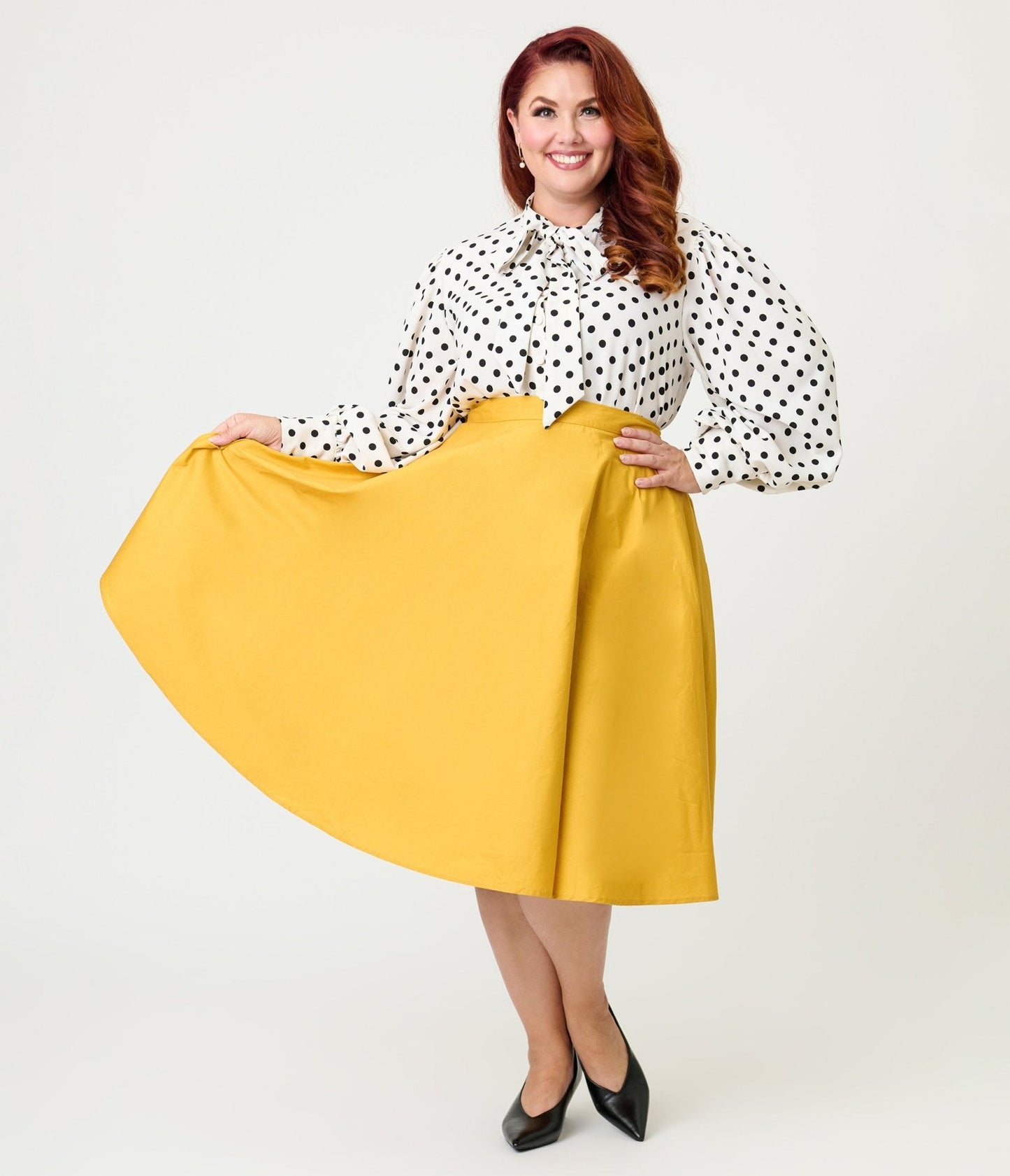 Magnolia Place Plus Size Mustard Sally Swing Skirt