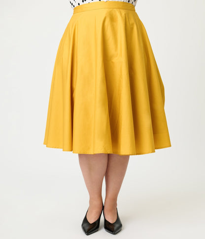 Magnolia Place Plus Size Mustard Sally Swing Skirt