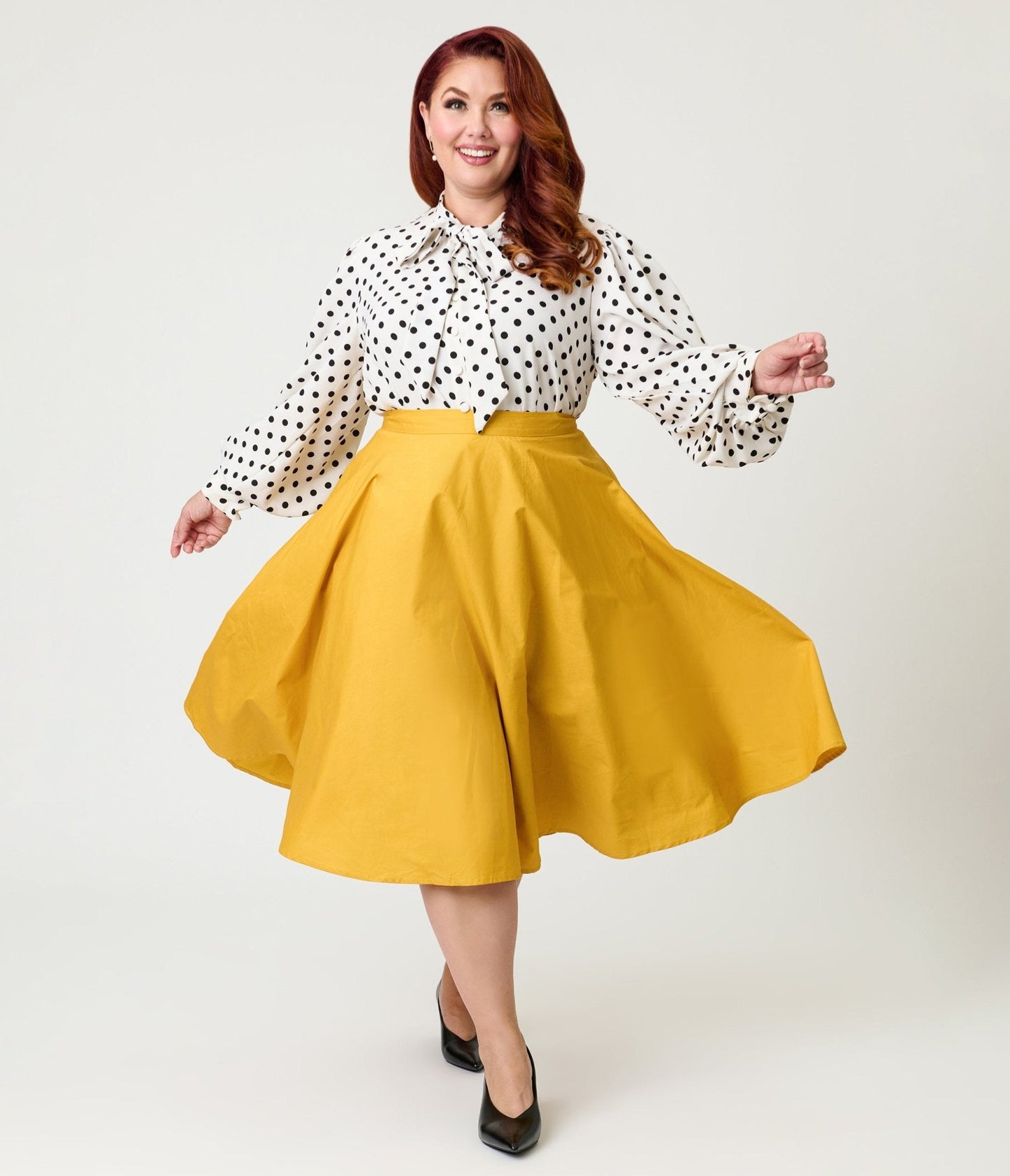 Magnolia Place Plus Size Mustard Sally Swing Skirt