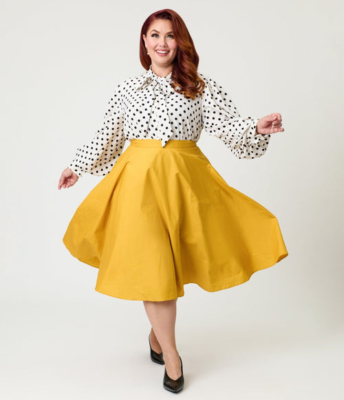 Magnolia Place Plus Size Mustard Sally Swing Skirt