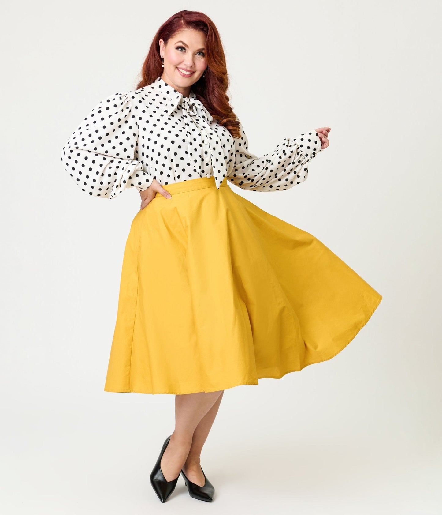 Magnolia Place Plus Size Mustard Sally Swing Skirt