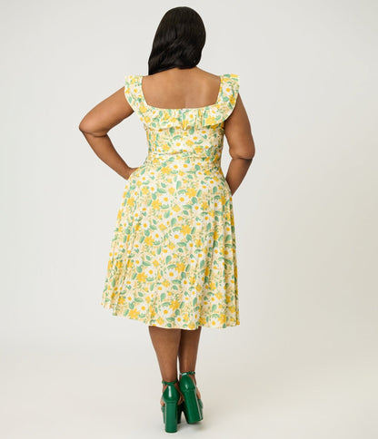 Magnolia Place Plus Size Yellow Floral Cotton Barbara Swing Dress