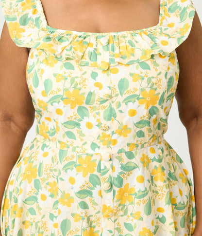 Magnolia Place Plus Size Yellow Floral Cotton Barbara Swing Dress